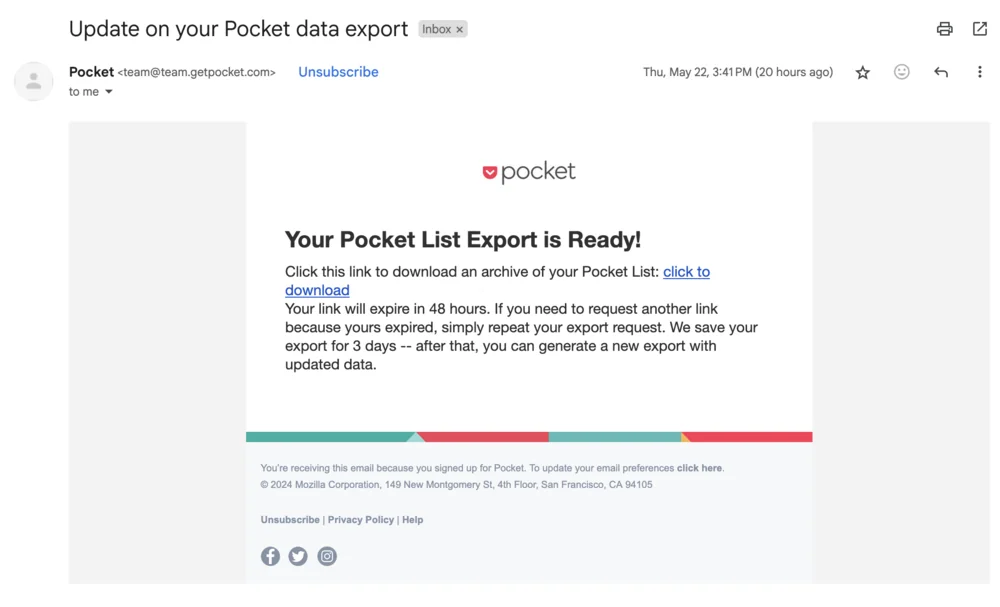 Pocket bookmark manager
