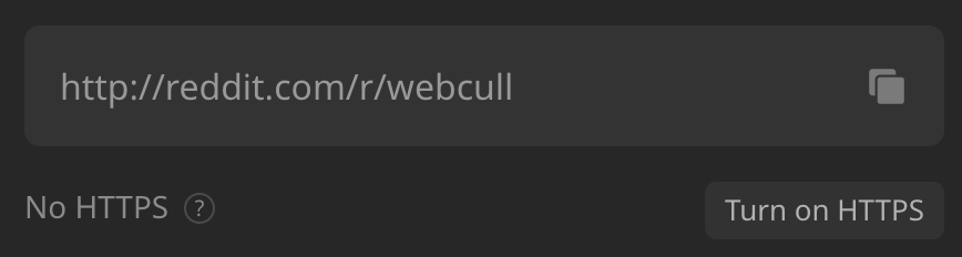 WebCull showing a No HTTPS warning for a saved bookmark